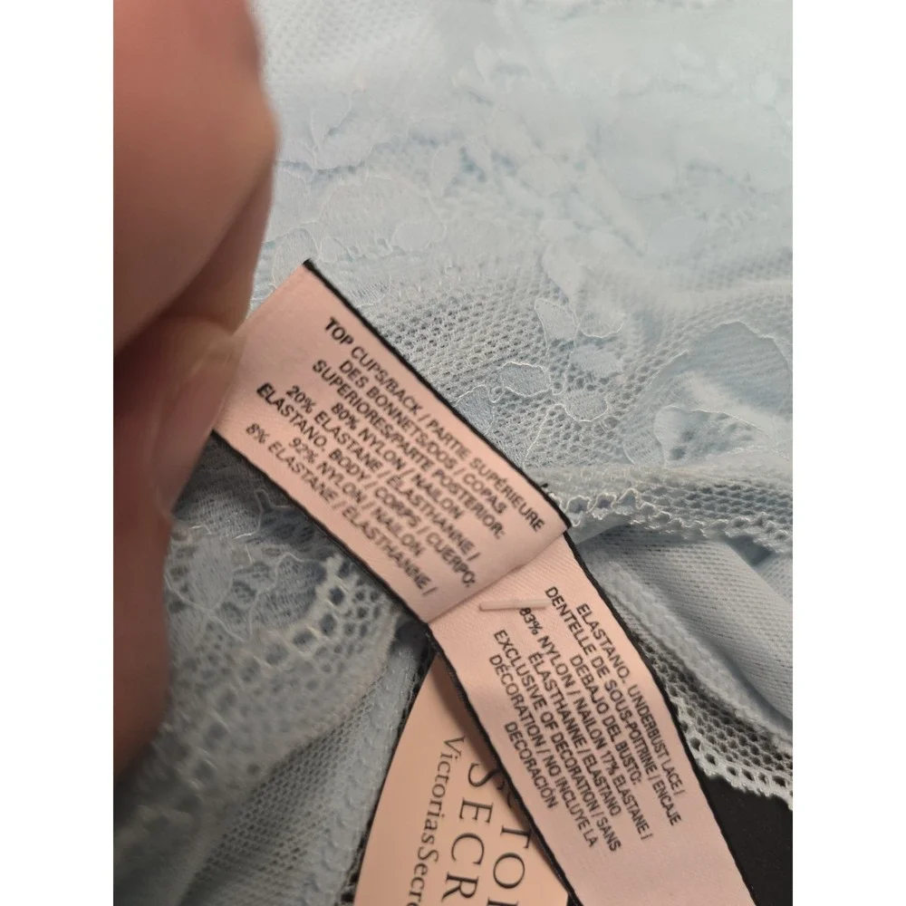 NWT Victoria's Secret Lace Bralette XS Light Blue Sheer Crop Top Unlined Wireles